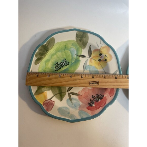 The Pioneer Woman Turquoise Floral Salad Plates 8.5” In Vintage Bloom Set of 2 - Picture 3 of 6